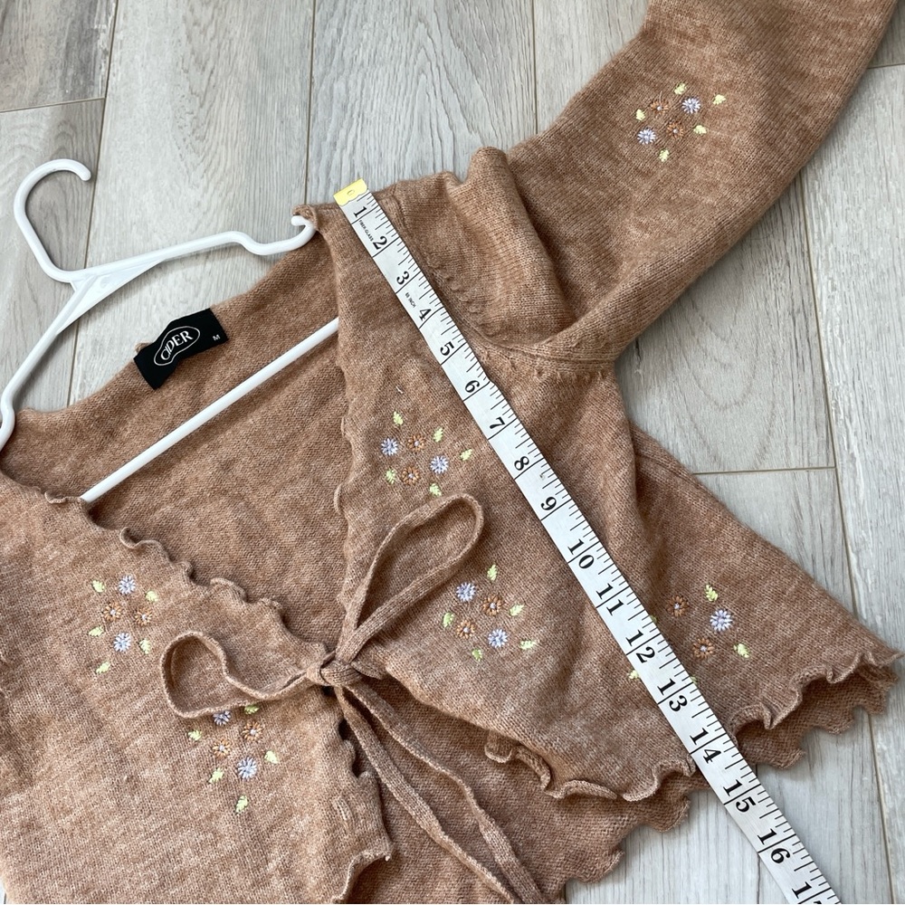 Cider Embroidered Cardigan Sweater Brown medium floral open tie front coquette - Picture 6 of 7